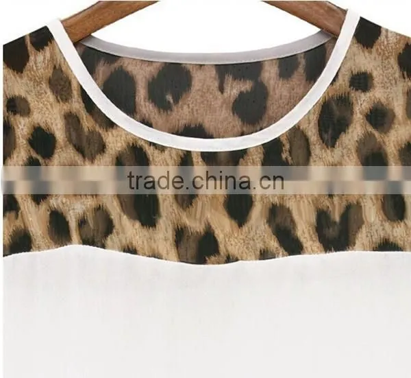 Classic black and white Summer women chiffon leopard stitching clothing plus size,chiffon fabric,t shirt women wear