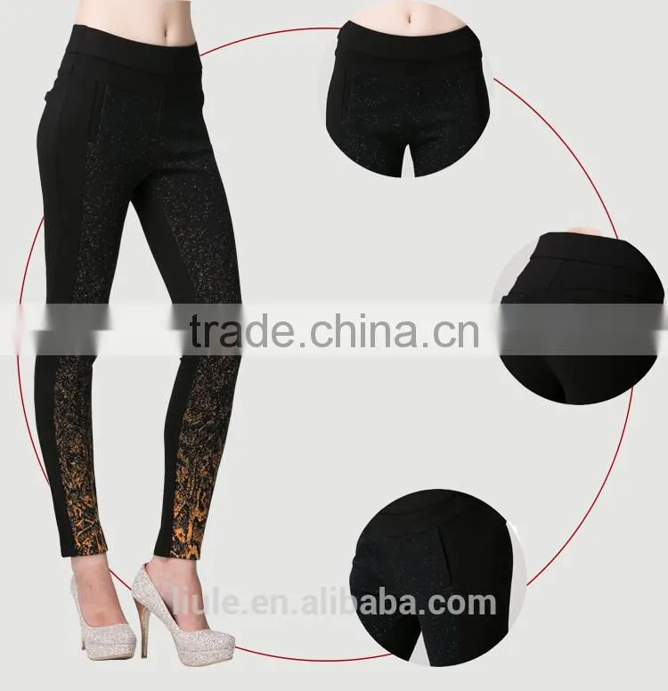 black body fitted jeans high waisted pants women with shinny decoration