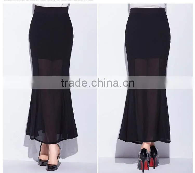 2016 oem services fishtail lady sexy maxi skirts pearl chiffon summer one piece long skirt for women