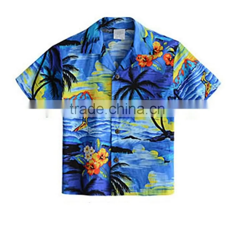 OEM custom coconut button print boys aloha shirts