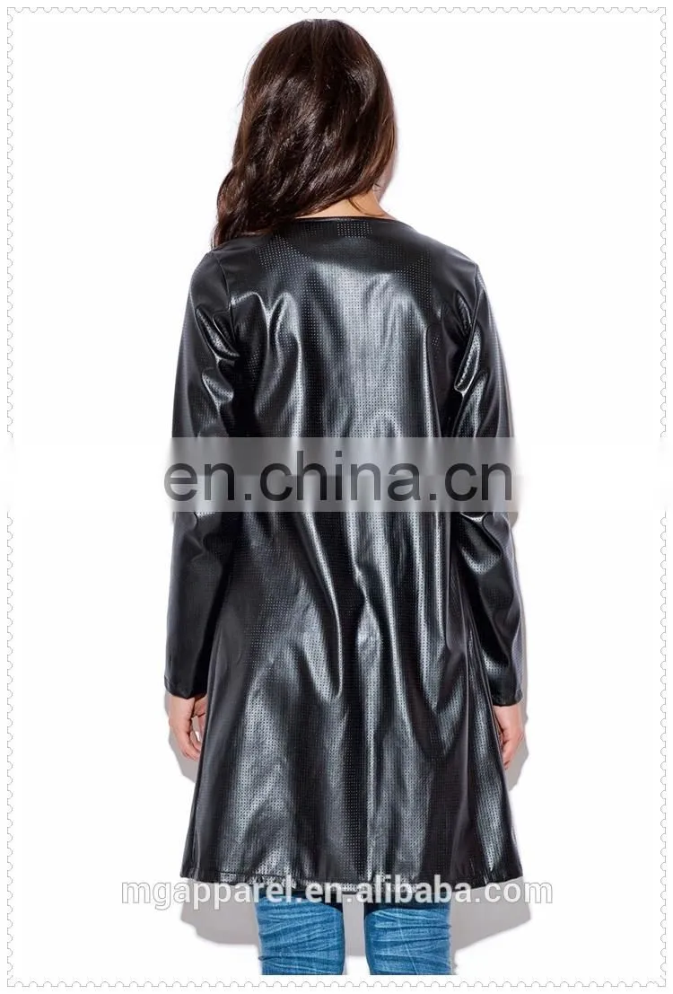 autumn black perforated faux leather jacket model online wholesale
