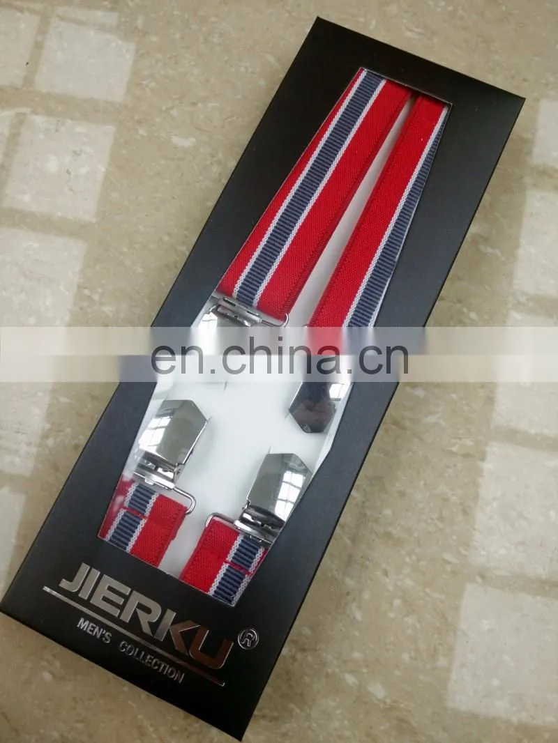 Fashion high quality 4 heavy clips mens suspenders x back adult suspenders