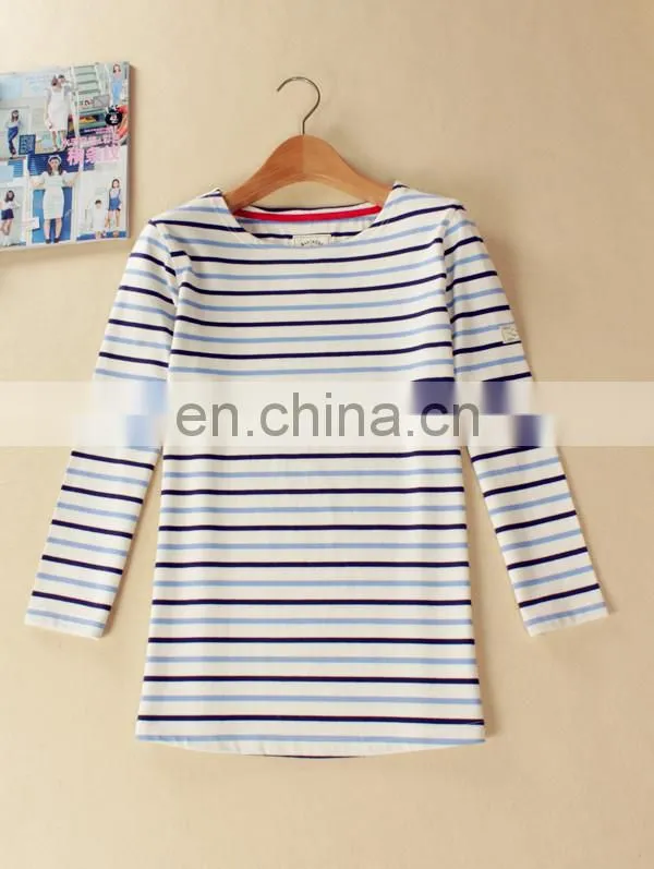 top grade lady 3/4 sleeves blouse design/lady stripe shirt