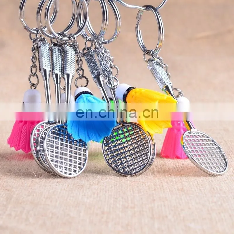 custom sport key holder for shuttlecock pendant badminton keychain metal badminton key chain