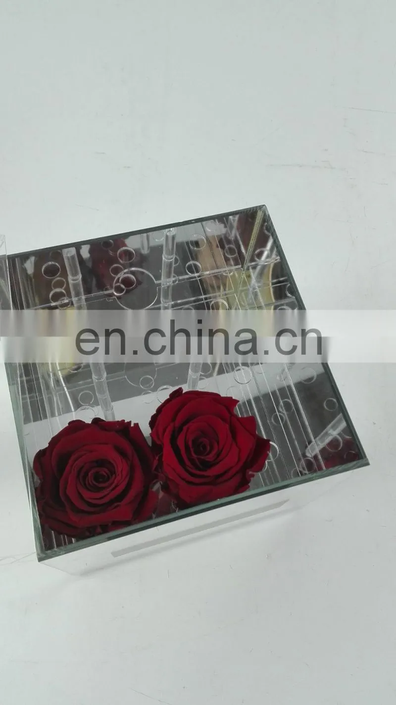 decorative mirror Acrylic flower box ,waterproof luxury silk flower box