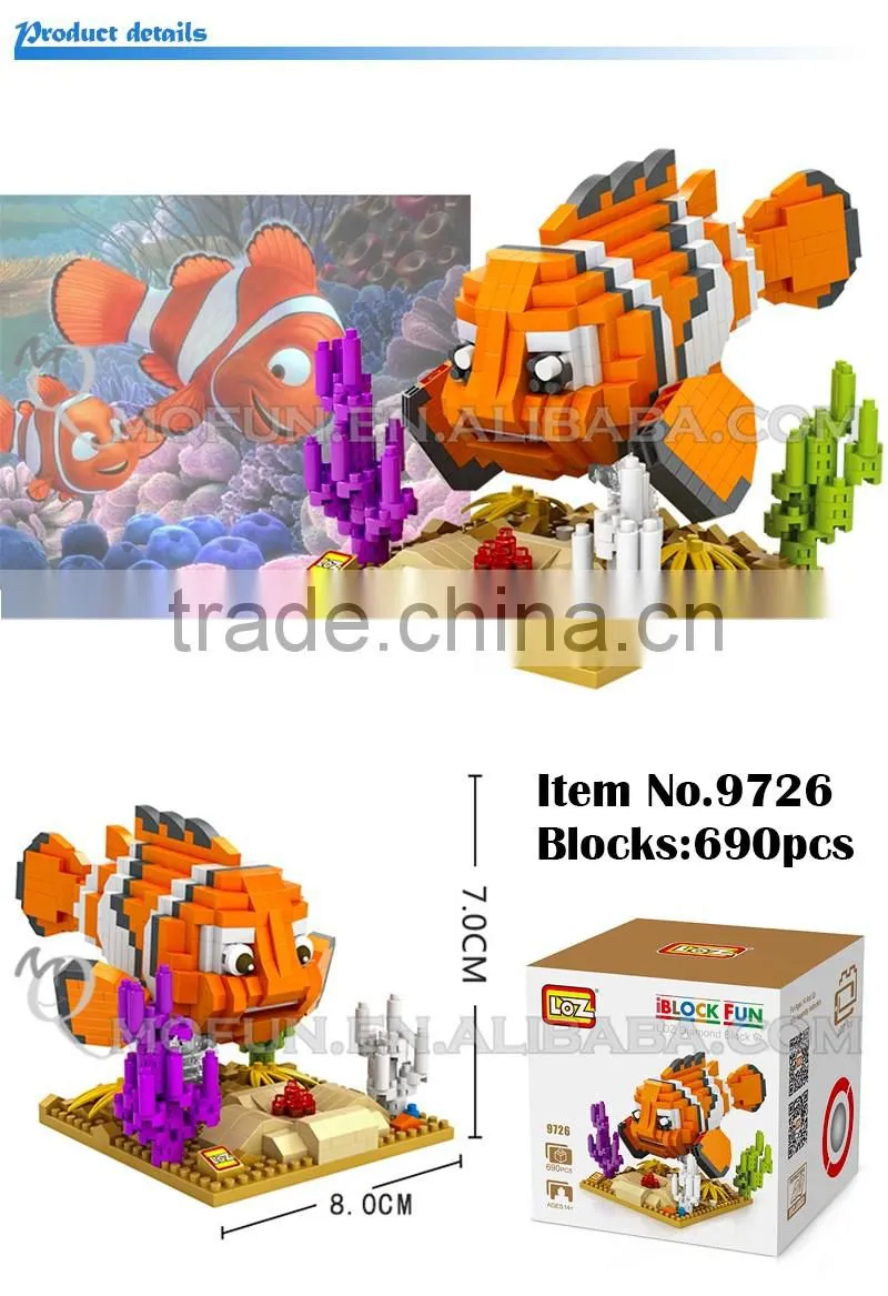 Mini Qute LOZ kawaii Finding Nemo Marlin Charlie Dory cartoon damond block plastic cube building blocks bricks educational toy