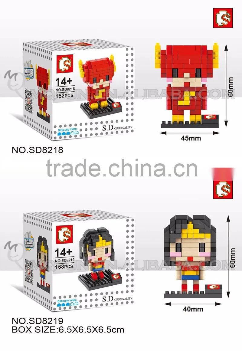Mini Qute Sembo kawaii 8pcs/lot marvel avenger flash batman superman diamond plastic building block model educational toy