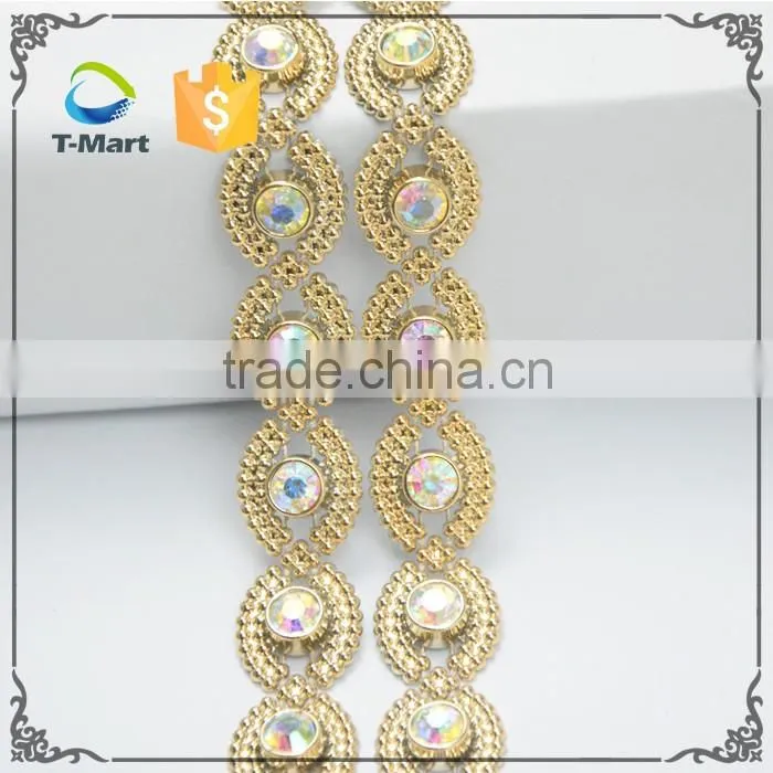 golden base with multi colors rhinestone trimming with wholesale price for lady shoes