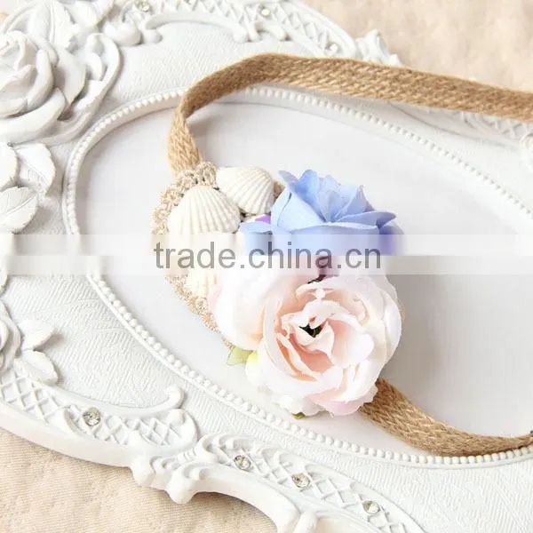 Little Fresh Retro Handmade Flowers & Bowknot Hemp Rope Elastic Hair Band Fashion Headband