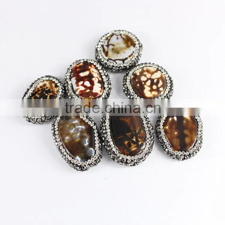 PC1614 2016 New crystal pave leopard skin agate marquise eye pendants