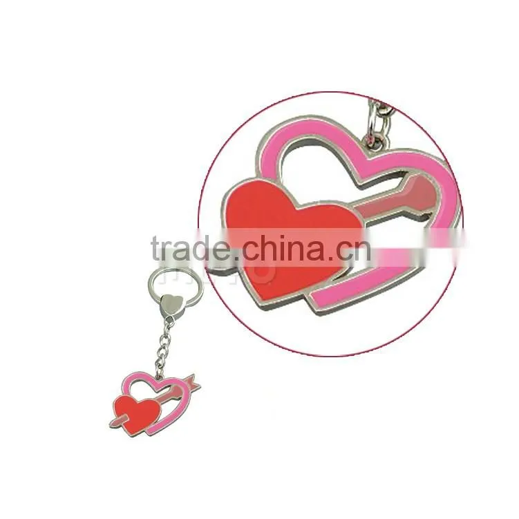 Novelty lovely Cupid double heart metal key chain for holiday gift