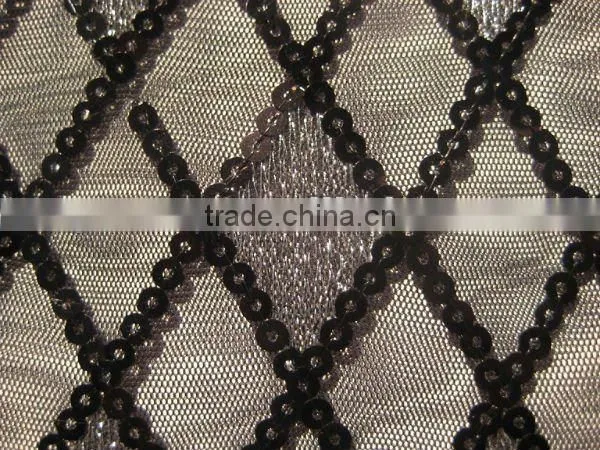 100% polyester fabric sequin mesh checks fabrics textile for lady clothing
