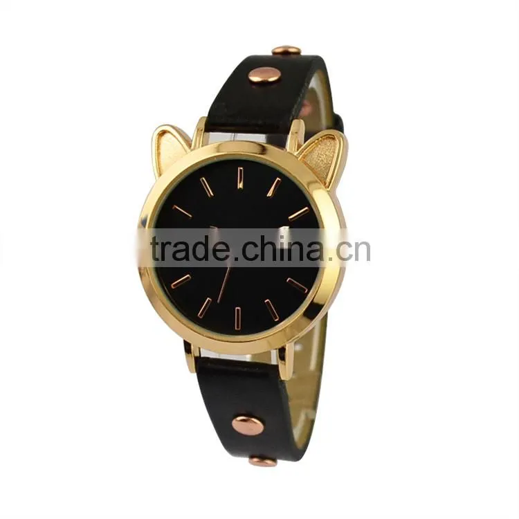 2015 cute cat shape quartz watch for teenage Pretty little lady watches