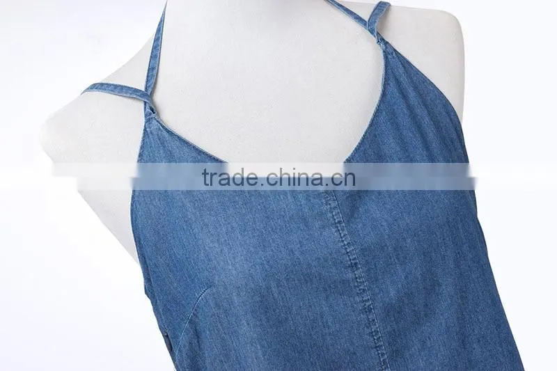2015 fashion Hot Girl Sexy Backless Cross Spaghtti Strap Denim Dress