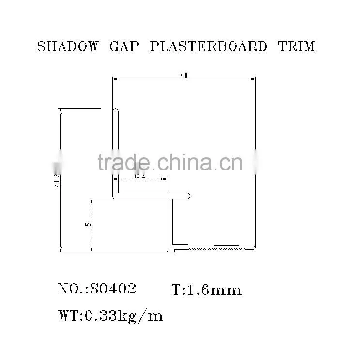 15X15 Feathered Shadow Gap Plasterboard Trim Extruded Aluminium Profiles