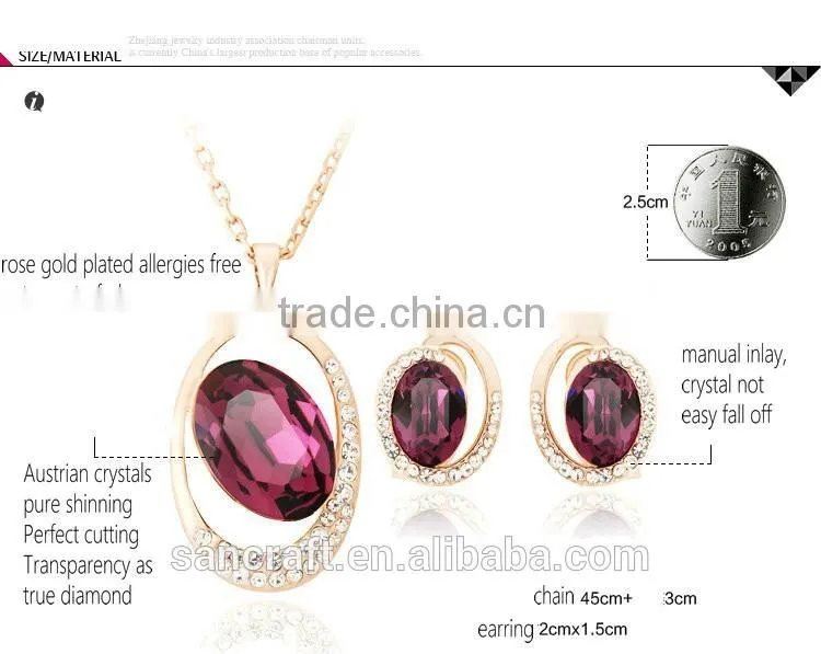 New arrival jewelry 18k gold plated necklace set with ruby Austrian crystal