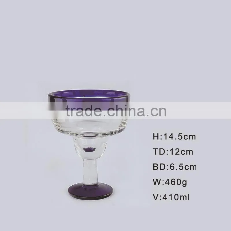 Blue rim and bottom thick thickness short stem ice-cream margaret glass