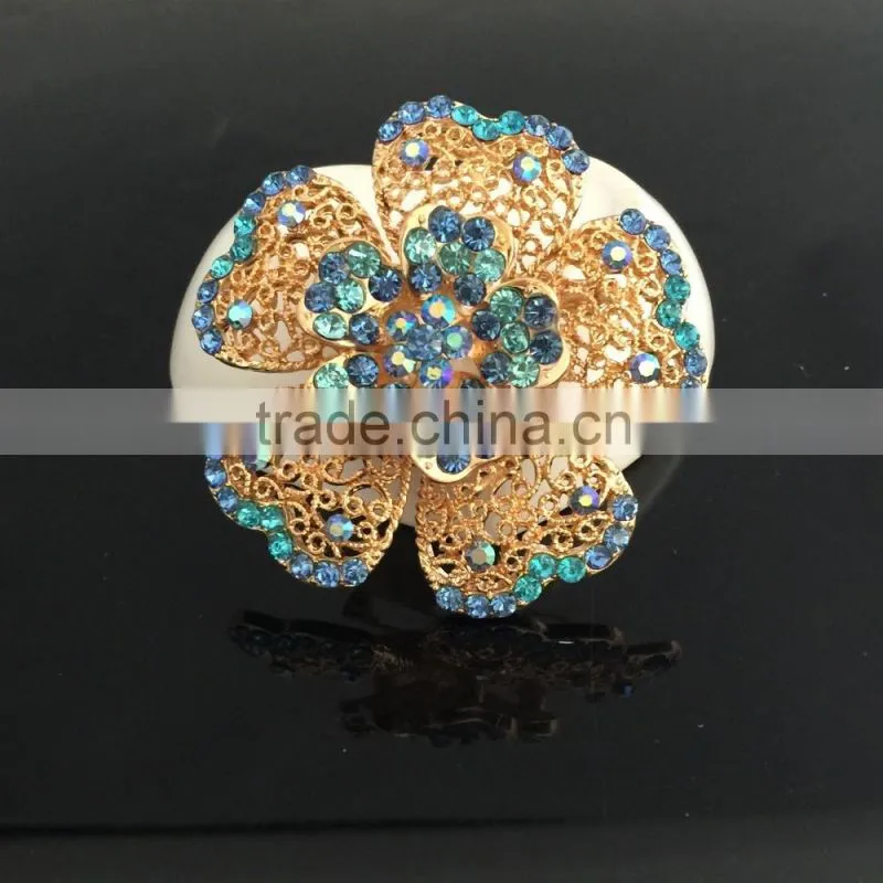 Metal Flower AB Rhinestone Brooch Pin,Color Rhinestone Brooches And Pins For Wedding Imitation