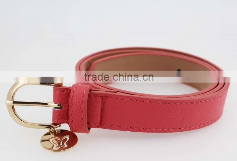 2015 fashion Pink PU leather women jeans belt with Gold buckles in YiWu