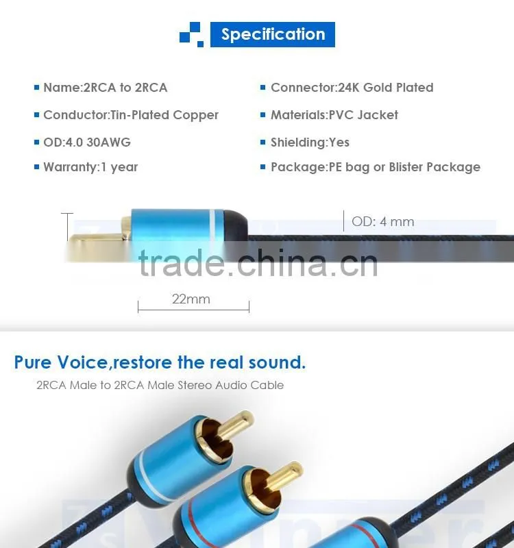 2RCA Stereo Audio Cable - Dual RCA Plug M/M 2 Channel cable