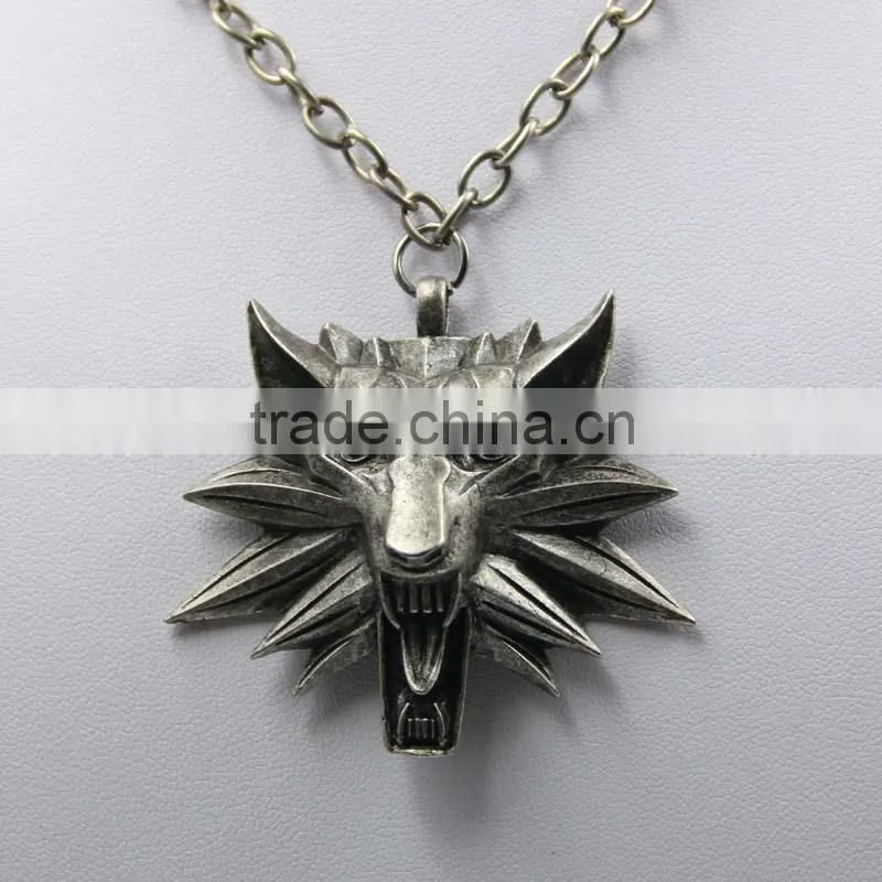 Hot Sale Game Retro Jewelry The Witcher 3 Wolf Head Pendant Necklace