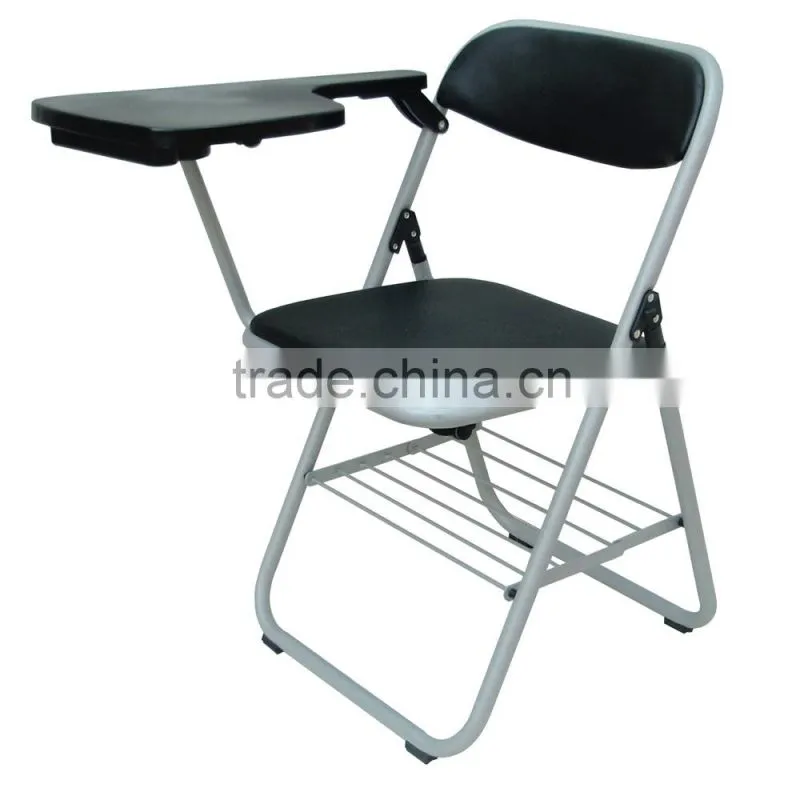 office furniture leather folding chair with steel frame conference chair with writing table HX-TRC005