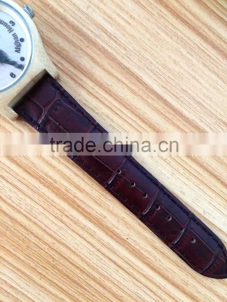 VAGES brand quartz analog genuine leather wooden bamboo watch cat