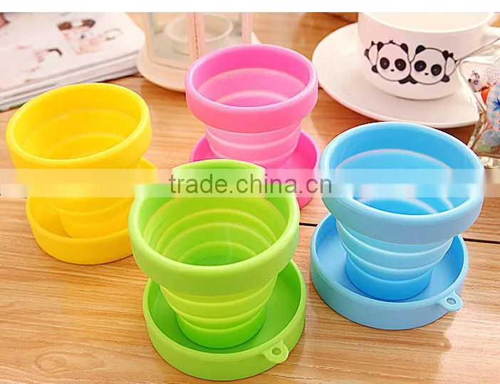 Food grade heat resistance folding silicone cup for travel outdoor camping