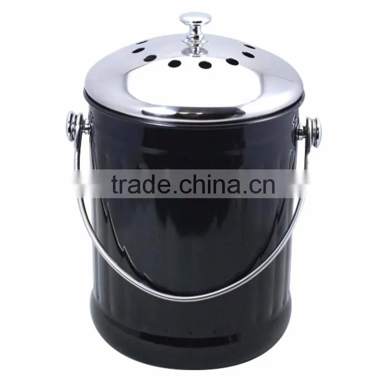 1.0 gallon colorful painting kitchen metal garbage waste bin With Stainless Steel Lid