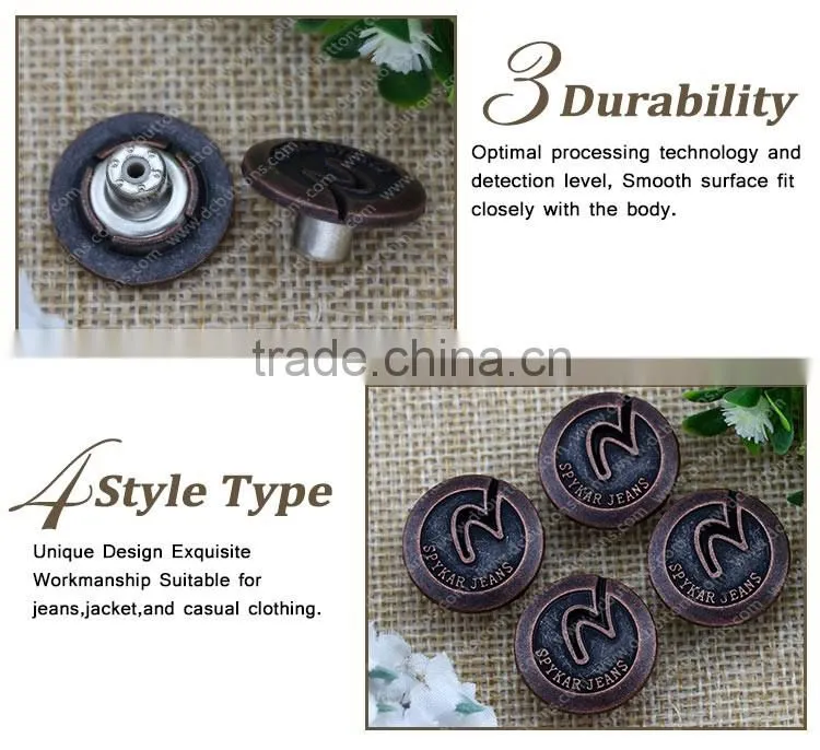 Wholsale Vintage style metal jeans button zinc alloy button for denim
