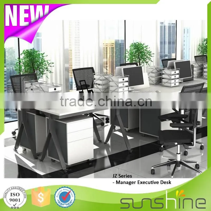 Office Staff working table 4 seating good wire management metal table leg with modblie pedestal and CPU holder