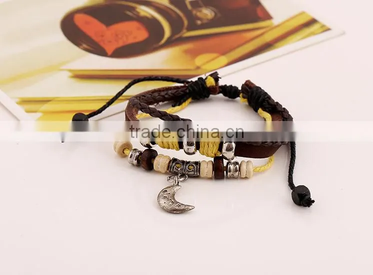 moon multilayers cheap teen leather cuff bracelet