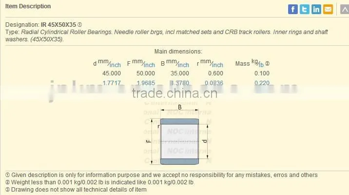 Quality bearing Needle cage bearing IR 45*50*35