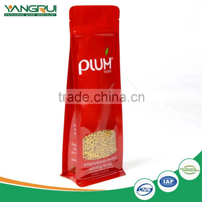 transparent square bottom with window printed heat seal plastic bag