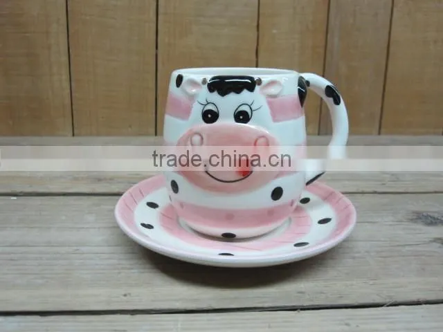 Breakfast Dinnerware Ceramic Two Cups and Sugar Jar Set with Tray