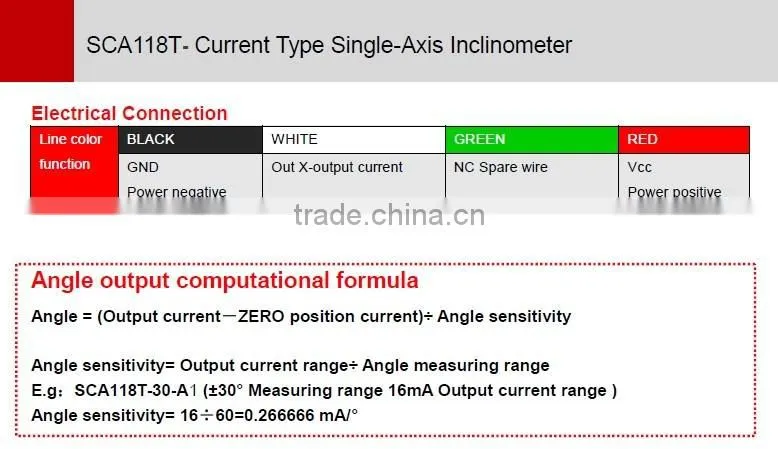 SCA118T Standard Single axis Current Type Inclinometer With 4-20mA Output , Max Tilt Angle +/-180deg , CE /FCC/ROHS Approval