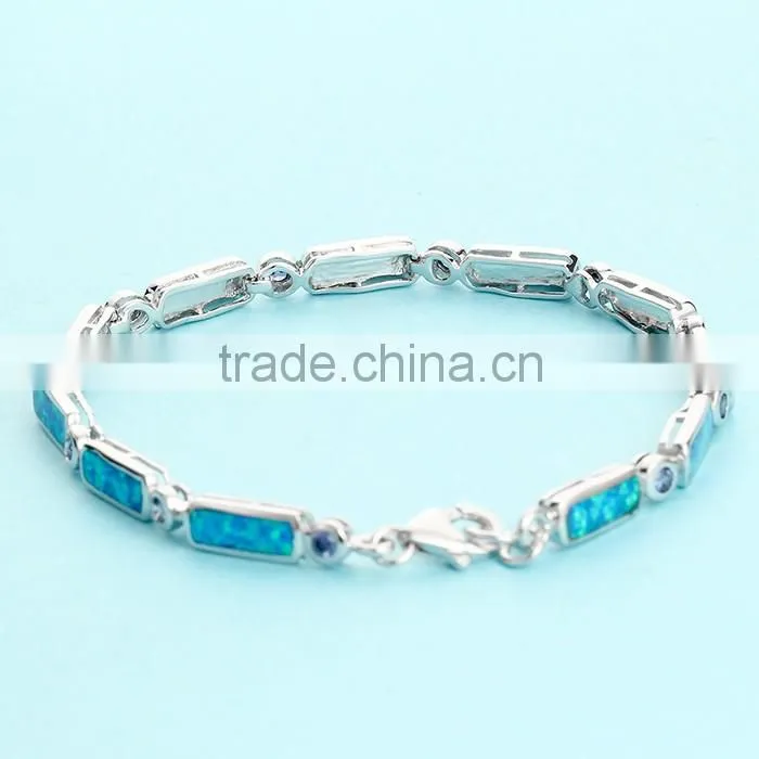 925 Sterling Silver Ocean Synthetic Blue Opal Bracelet Jewelry SBI181W