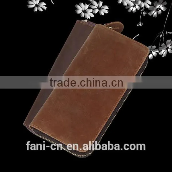 First layer cowhide leather zipper wallet with high quality for men