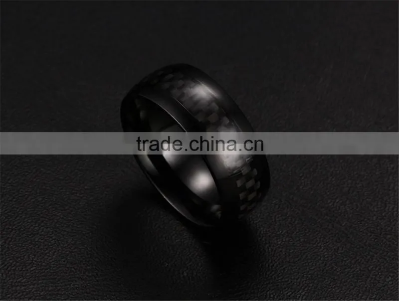 R-127 8mm Genuine Titanium men's ring Carbon fiber rings/ carbon fiber steel ring