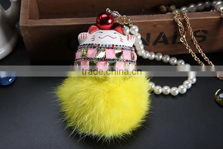 fortune Cat fur bag charm