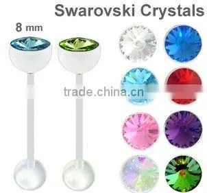 gold jeweled plated barbell eyebrow ring body piercing jewelry