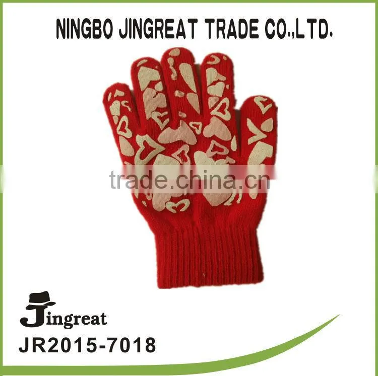 2015 red knitted custom Offset printing gloves