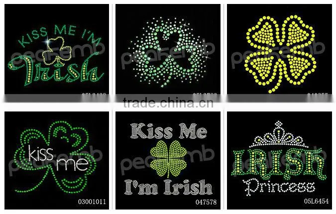 Iron On Irish Motifs Green Leaf for Hotfix Korea Stones
