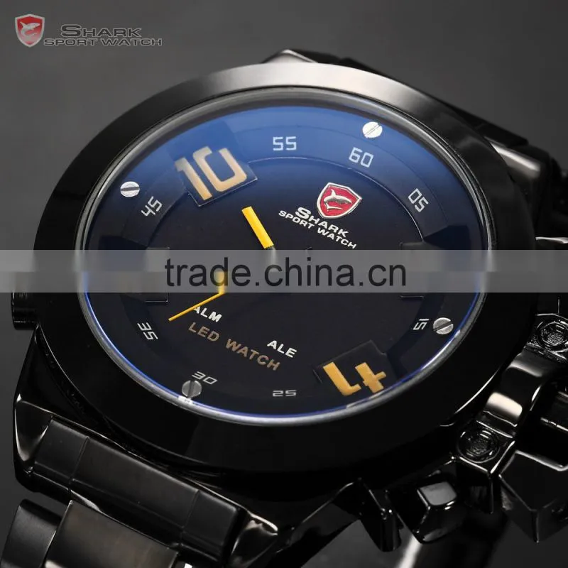 Shark Outdoor Analog Digital Steel Band Yellow Dial Mens Sports Quatrz Watch