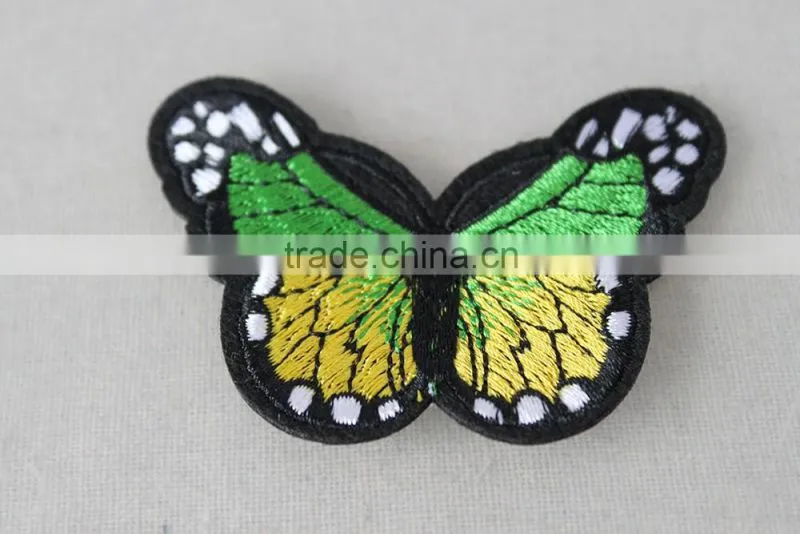 nice design green butterfly embroidery self adhesive leather patches for clothing