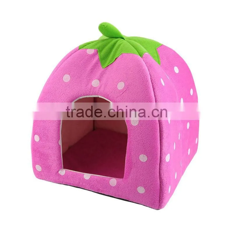New Arrival Red Foldable Sponge Pet Dog Cat House Tent Bed Strawberry Shape Warm Kennel L