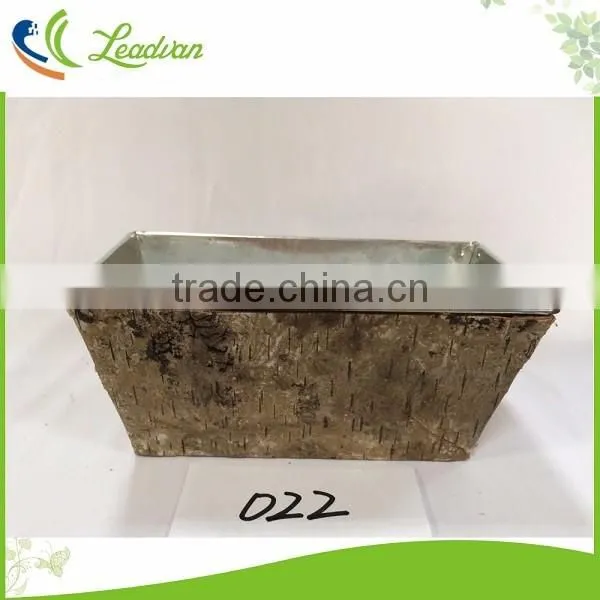 Decorative indoor original tin flower pots with bark holder for decor