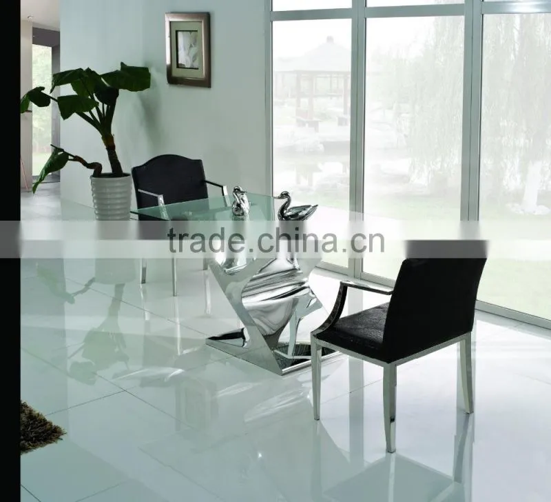 TH316 modern stainless steel dining table with tempered glass top