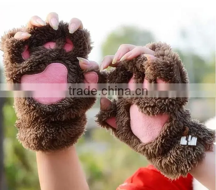 china supplier warm very thick cartoon bear paw gloves