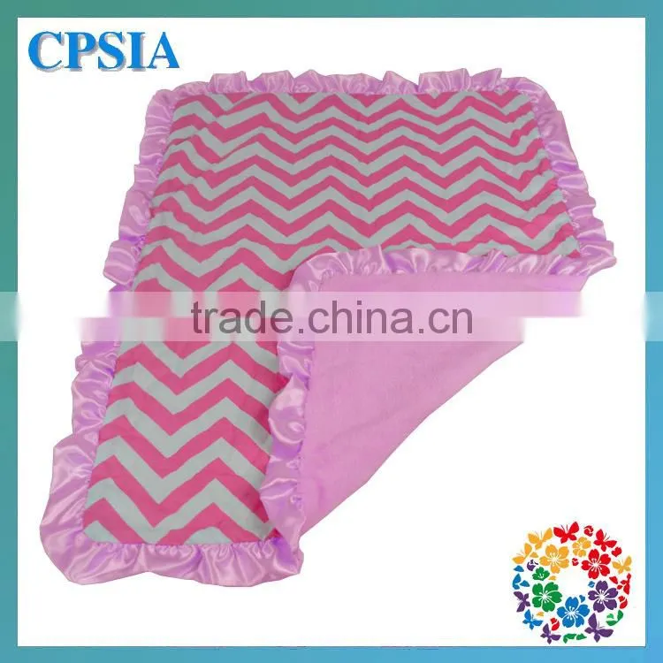 White & Grey Chevron Baby Blanket With Polk Dots Ruffles Made In China Wholesale Wool Blanket